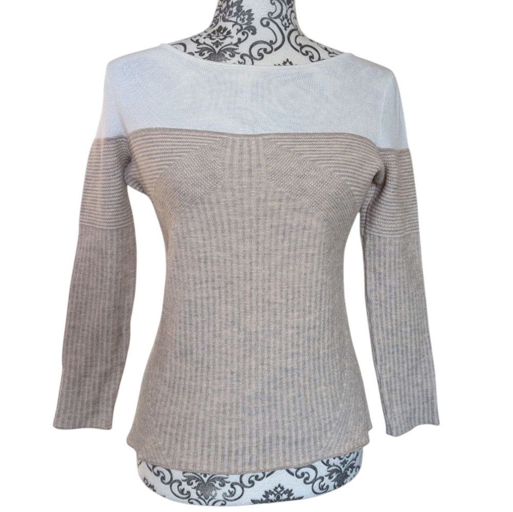 St John Women Small Wool Blend Colourblock Boat Neck Sweater Quiet Luxury - Picture 2 of 12